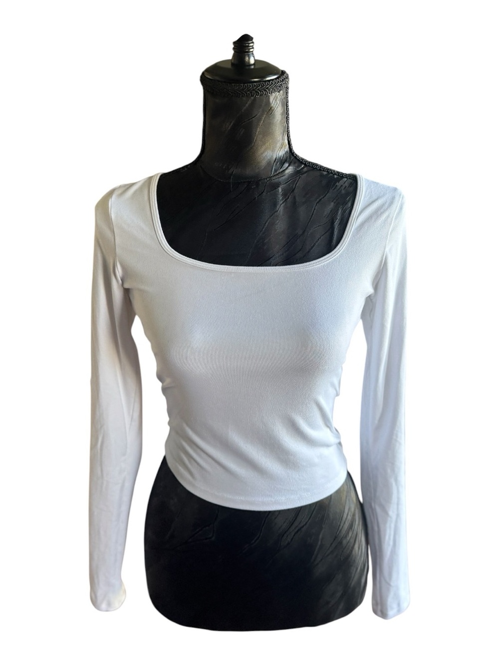Hollister White Square Neck Long Sleeve Crop Top Womens Small - Picture 2 of 7